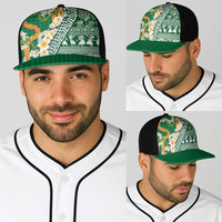 Hawaiian Plumeria Lei Baseball Net Cap Kakau Motifs and Palaka Half Style Green Color - Polynesian Pride