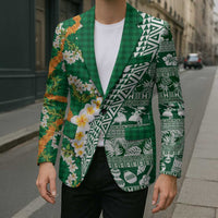 Hawaiian Plumeria Lei Blazer Kakau Motifs and Palaka Half Style Green Color - Polynesian Pride