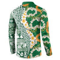 Hawaiian Plumeria Lei Button Sweatshirt Kakau Motifs and Palaka Half Style Green Color - Polynesian Pride