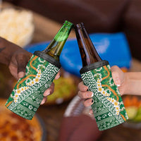 Hawaiian Plumeria Lei 4 in 1 Can Cooler Tumbler Kakau Motifs and Palaka Half Style Green Color - Polynesian Pride