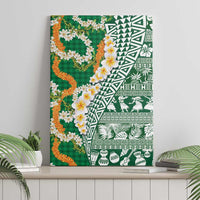 Hawaiian Plumeria Lei Canvas Wall Art Kakau Motifs and Palaka Half Style Green Color - Polynesian Pride