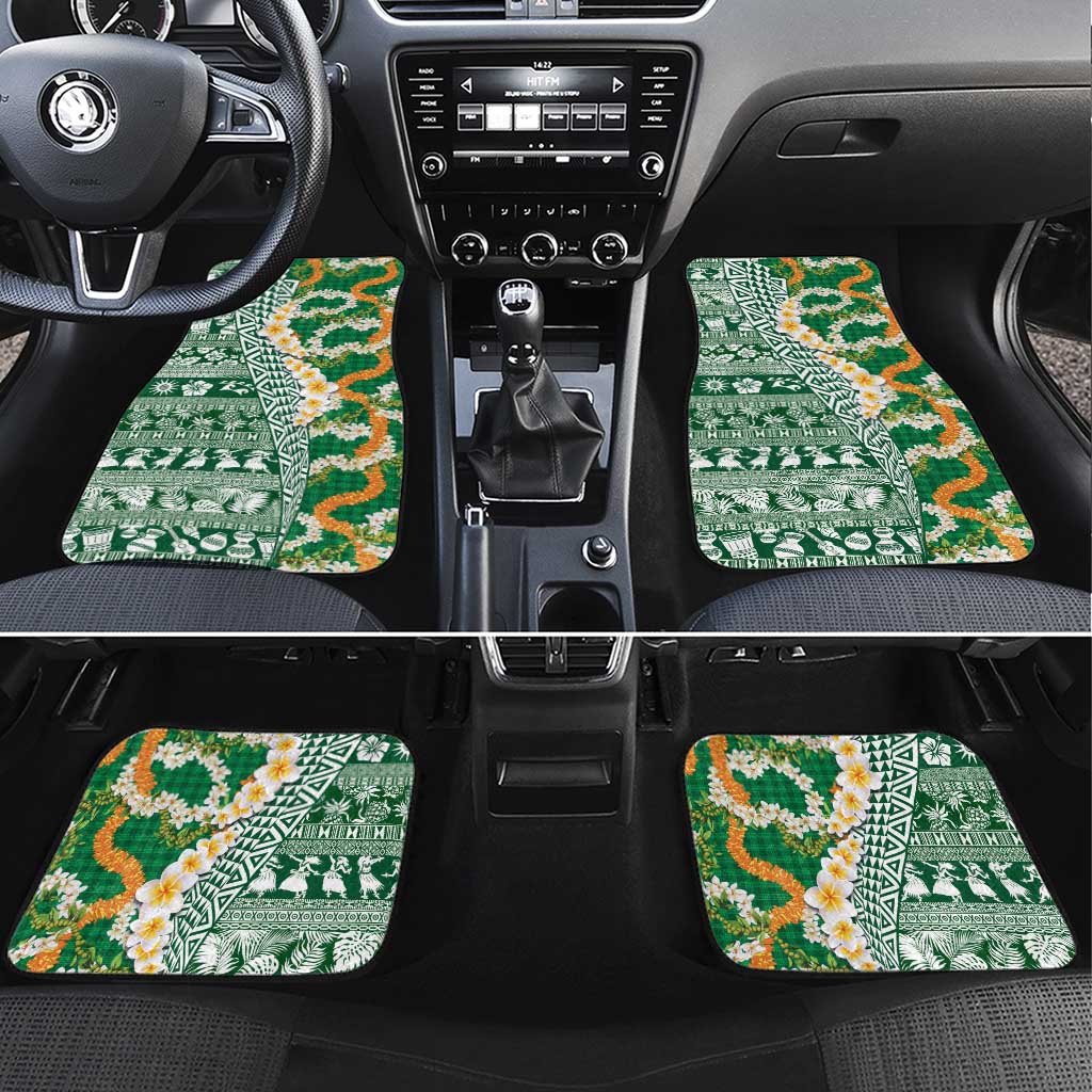 Hawaiian Plumeria Lei Car Mats Kakau Motifs and Palaka Half Style Green Color - Polynesian Pride
