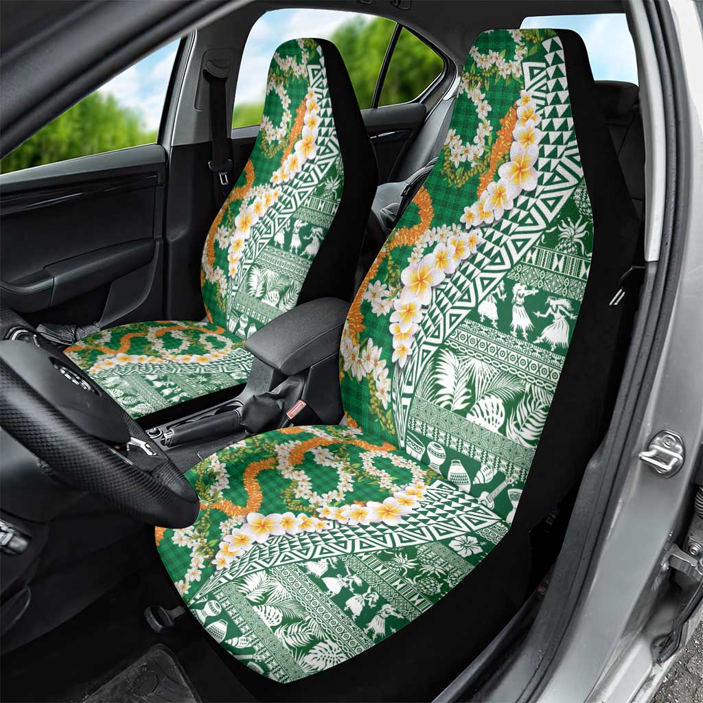 Hawaiian Plumeria Lei Car Seat Cover Kakau Motifs and Palaka Half Style Green Color - Polynesian Pride