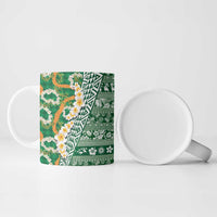 Hawaiian Plumeria Lei Ceramic Mug Kakau Motifs and Palaka Half Style Green Color - Polynesian Pride