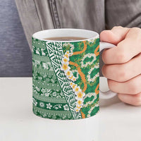 Hawaiian Plumeria Lei Ceramic Mug Kakau Motifs and Palaka Half Style Green Color - Polynesian Pride