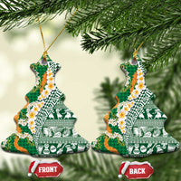 Hawaiian Plumeria Lei Ceramic Ornament Kakau Motifs and Palaka Half Style Green Color - Polynesian Pride