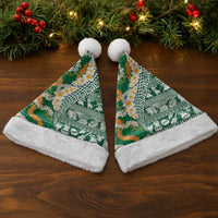 Hawaiian Plumeria Lei Christmas Santa Hat Kakau Motifs and Palaka Half Style Green Color - Polynesian Pride