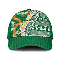 Hawaiian Plumeria Lei Classic Cap Kakau Motifs and Palaka Half Style Green Color - Polynesian Pride
