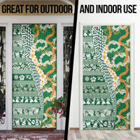 Hawaiian Plumeria Lei Door Cover Kakau Motifs and Palaka Half Style Green Color - Polynesian Pride