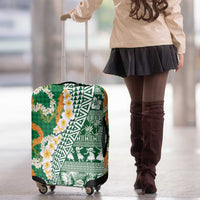 Hawaiian Plumeria Lei Luggage Cover Kakau Motifs and Palaka Half Style Green Color - Polynesian Pride
