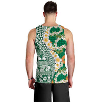 Hawaiian Plumeria Lei Men Tank Top Kakau Motifs and Palaka Half Style Green Color - Polynesian Pride