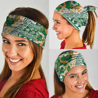 Hawaiian Plumeria Lei Neck Gaiter Kakau Motifs and Palaka Half Style Green Color - Polynesian Pride