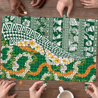 Hawaiian Plumeria Lei Puzzle Kakau Motifs and Palaka Half Style Green Color - Polynesian Pride