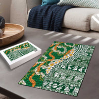 Hawaiian Plumeria Lei Puzzle Kakau Motifs and Palaka Half Style Green Color - Polynesian Pride