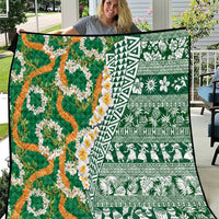 Hawaiian Plumeria Lei Quilt Kakau Motifs and Palaka Half Style Green Color - Polynesian Pride