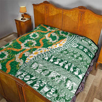 Hawaiian Plumeria Lei Quilt Kakau Motifs and Palaka Half Style Green Color - Polynesian Pride