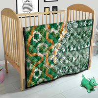 Hawaiian Plumeria Lei Quilt Kakau Motifs and Palaka Half Style Green Color - Polynesian Pride