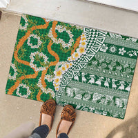 Hawaiian Plumeria Lei Rubber Doormat Kakau Motifs and Palaka Half Style Green Color - Polynesian Pride