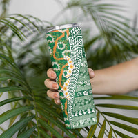 Hawaiian Plumeria Lei Skinny Tumbler Kakau Motifs and Palaka Half Style Green Color - Polynesian Pride