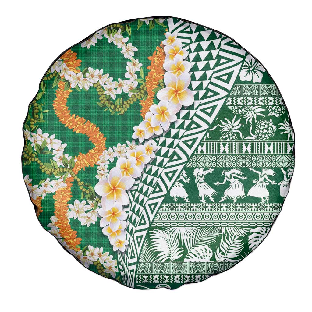 Hawaiian Plumeria Lei Spare Tire Cover Kakau Motifs and Palaka Half Style Green Color - Polynesian Pride