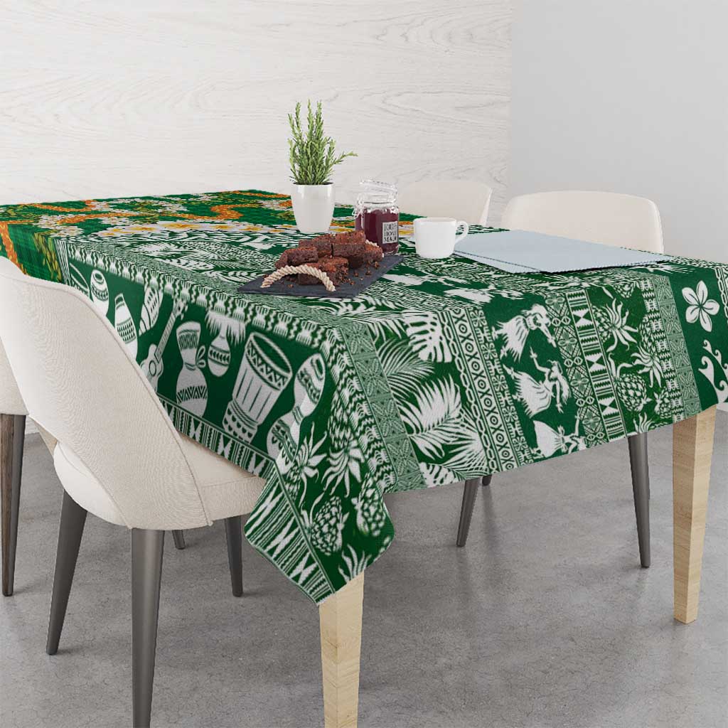 Hawaiian Plumeria Lei Tablecloth Kakau Motifs and Palaka Half Style Green Color - Polynesian Pride