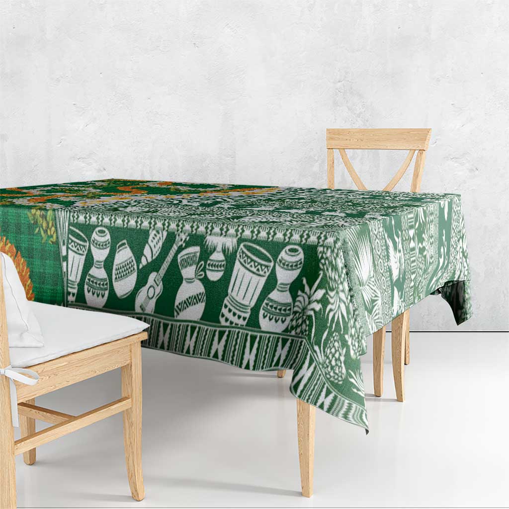 Hawaiian Plumeria Lei Tablecloth Kakau Motifs and Palaka Half Style Green Color - Polynesian Pride