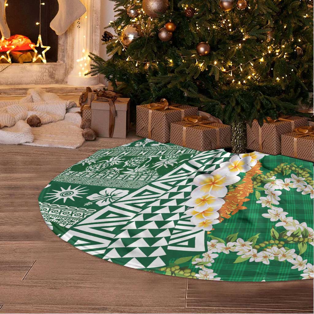 Hawaiian Plumeria Lei Tree Skirt Kakau Motifs and Palaka Half Style Green Color - Polynesian Pride