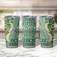 Hawaiian Plumeria Lei Tumbler Cup Kakau Motifs and Palaka Half Style Green Color - Polynesian Pride