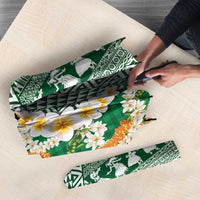 Hawaiian Plumeria Lei Umbrella Kakau Motifs and Palaka Half Style Green Color - Polynesian Pride