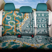Hawaiian Plumeria Lei Back Car Seat Cover Kakau Motifs and Palaka Half Style Turquoise Color - Polynesian Pride