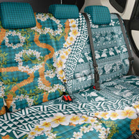 Hawaiian Plumeria Lei Back Car Seat Cover Kakau Motifs and Palaka Half Style Turquoise Color - Polynesian Pride
