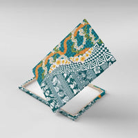 Hawaiian Plumeria Lei Canvas Wall Art Kakau Motifs and Palaka Half Style Turquoise Color - Polynesian Pride