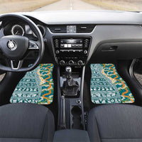 Hawaiian Plumeria Lei Car Mats Kakau Motifs and Palaka Half Style Turquoise Color - Polynesian Pride