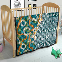Hawaiian Plumeria Lei Quilt Kakau Motifs and Palaka Half Style Turquoise Color - Polynesian Pride