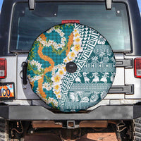 Hawaiian Plumeria Lei Spare Tire Cover Kakau Motifs and Palaka Half Style Turquoise Color - Polynesian Pride