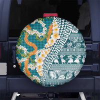 Hawaiian Plumeria Lei Spare Tire Cover Kakau Motifs and Palaka Half Style Turquoise Color - Polynesian Pride