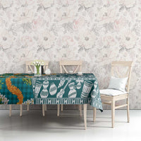 Hawaiian Plumeria Lei Tablecloth Kakau Motifs and Palaka Half Style Turquoise Color - Polynesian Pride