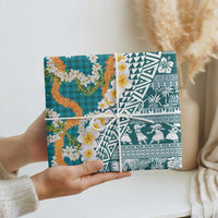 Hawaiian Plumeria Lei Wrapping Paper Kakau Motifs and Palaka Half Style Turquoise Color - Polynesian Pride