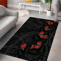 Hawaiian Kakau Art Area Rug Taro Leaves with Ohia Lehua and Pakala Pattern - Polynesian Pride