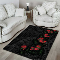 Hawaiian Kakau Art Area Rug Taro Leaves with Ohia Lehua and Pakala Pattern - Polynesian Pride