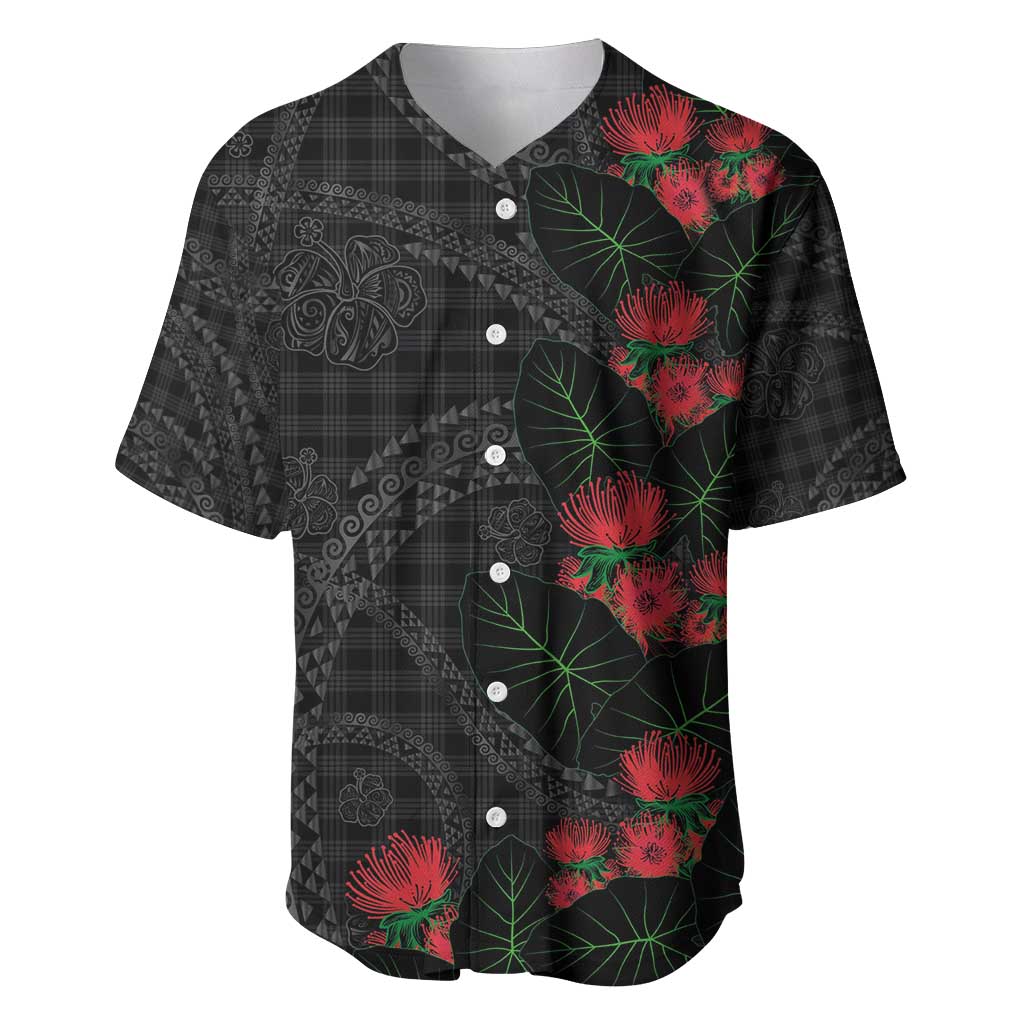 Hawaiian Kakau Art Baseball Jersey Taro Leaves with Ohia Lehua and Pakala Pattern - Polynesian Pride