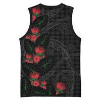 Hawaiian Kakau Art Basketball Jersey Taro Leaves with Ohia Lehua and Pakala Pattern - Polynesian Pride