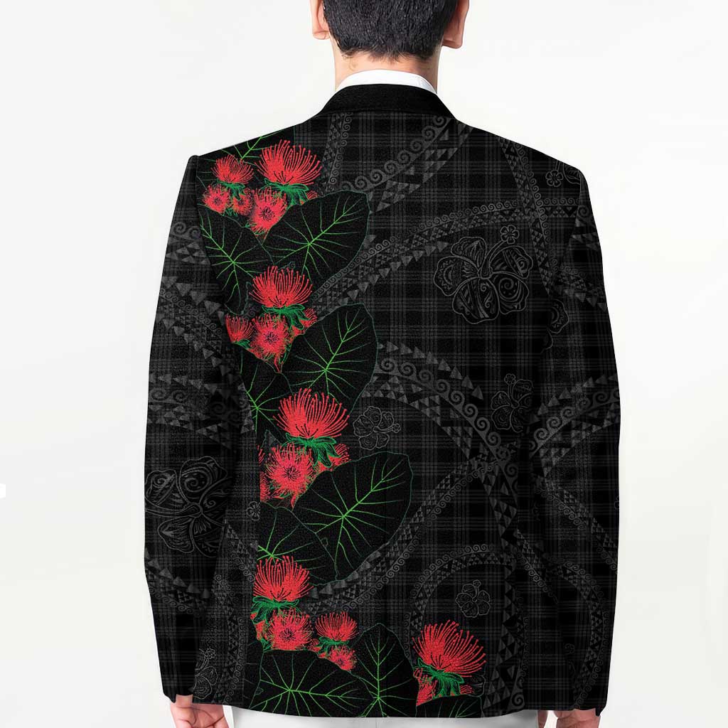 Hawaiian Kakau Art Blazer Taro Leaves with Ohia Lehua and Pakala Pattern - Polynesian Pride