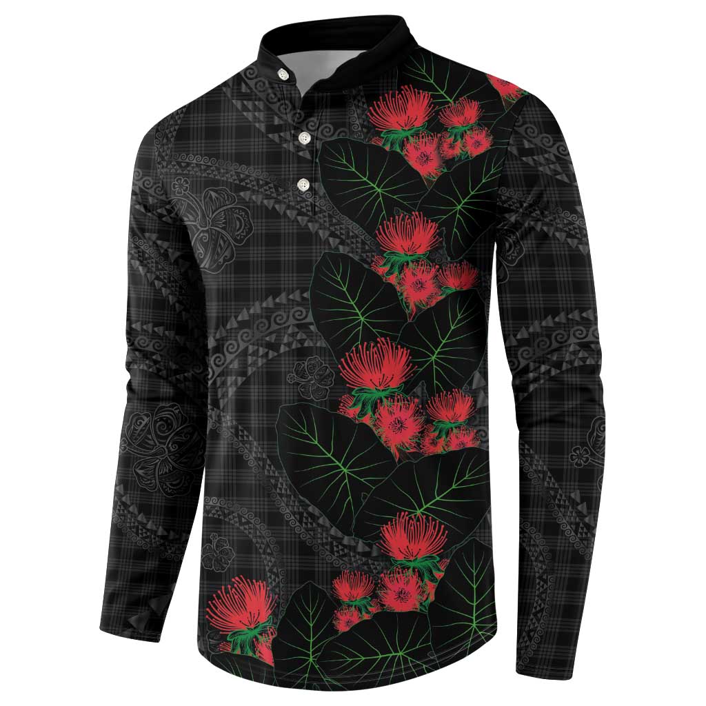 Hawaiian Kakau Art Button Sweatshirt Taro Leaves with Ohia Lehua and Pakala Pattern - Polynesian Pride