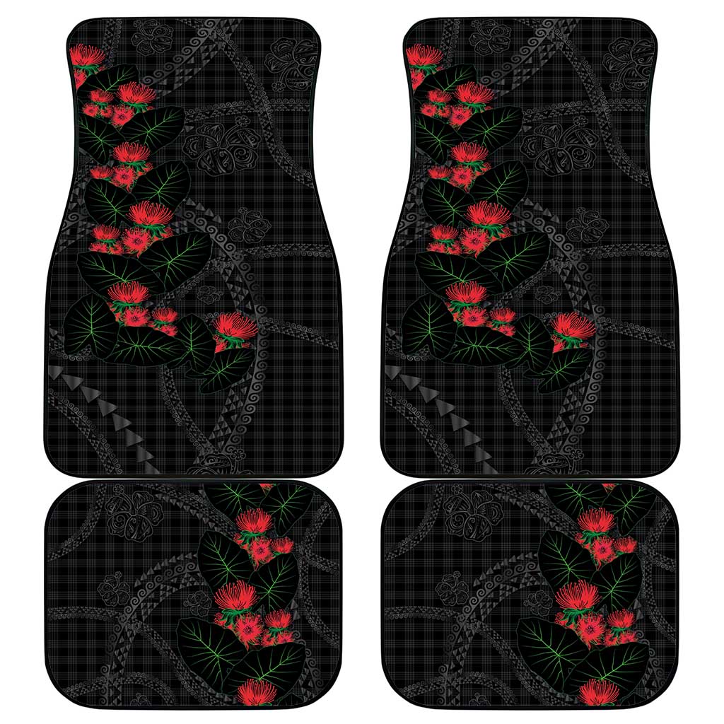 Hawaiian Kakau Art Car Mats Taro Leaves with Ohia Lehua and Pakala Pattern - Polynesian Pride