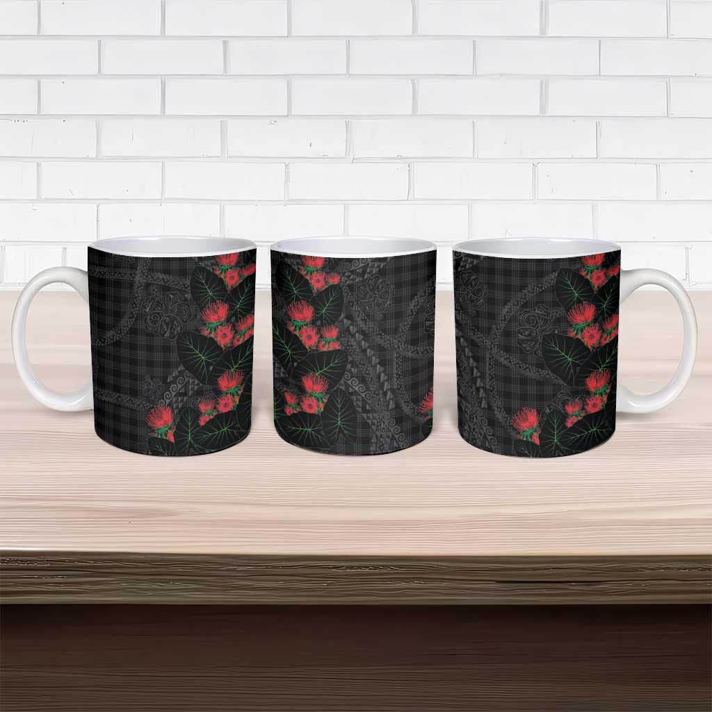 Hawaiian Kakau Art Ceramic Mug Taro Leaves with Ohia Lehua and Pakala Pattern - Polynesian Pride