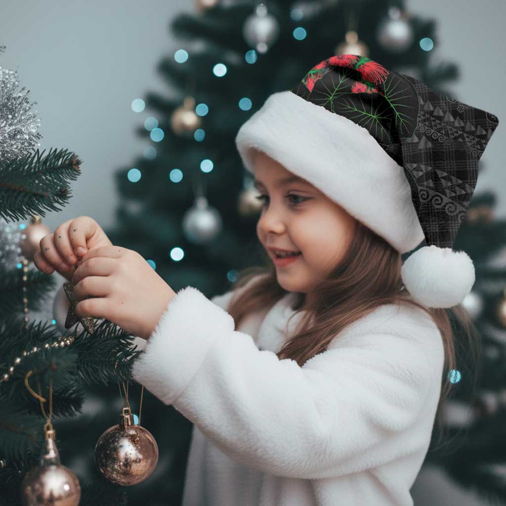 Hawaiian Kakau Art Christmas Santa Hat Taro Leaves with Ohia Lehua and Pakala Pattern - Polynesian Pride