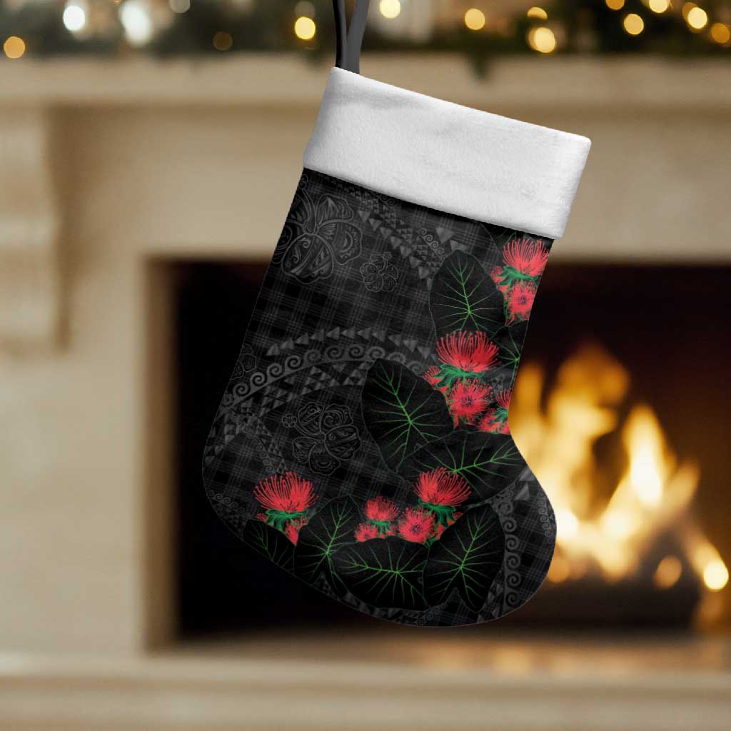 Hawaiian Kakau Art Christmas Stocking Taro Leaves with Ohia Lehua and Pakala Pattern - Polynesian Pride