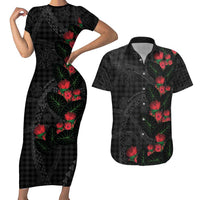 Hawaiian Kakau Art Couples Matching Short Sleeve Bodycon Dress and Hawaiian Shirt Taro Leaves with Ohia Lehua and Pakala Pattern - Polynesian Pride