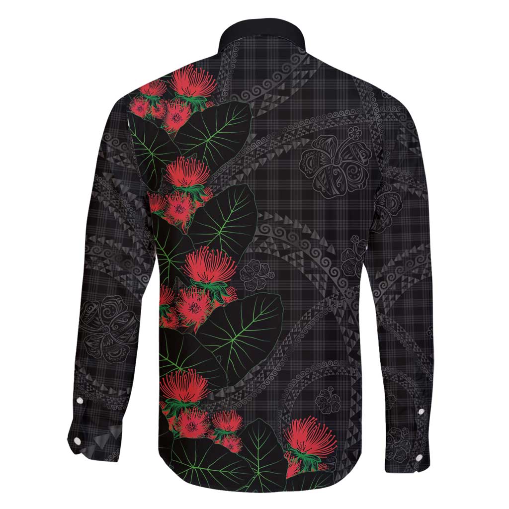 Hawaiian Kakau Art Family Matching Long Sleeve Bodycon Dress and Hawaiian Shirt Taro Leaves with Ohia Lehua and Pakala Pattern - Polynesian Pride